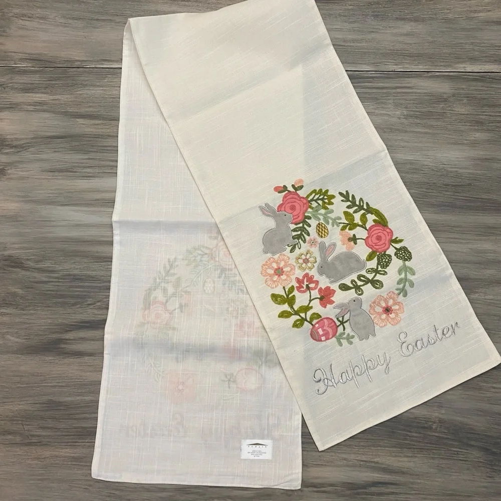 NEW Embroidered Floral Easter Table Runner by Domain Bunnies Eggs & Floral